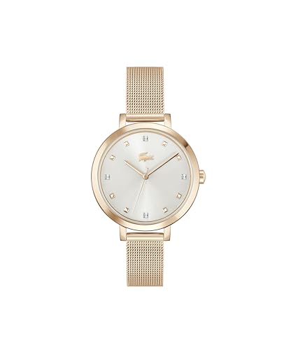 Lacoste Reloj con Movimiento de Cuarzo de Tres Manecillas para Mujer Colección Riga con Correa de Malla de Acero Inoxidable de Oro Rosa - 2001400