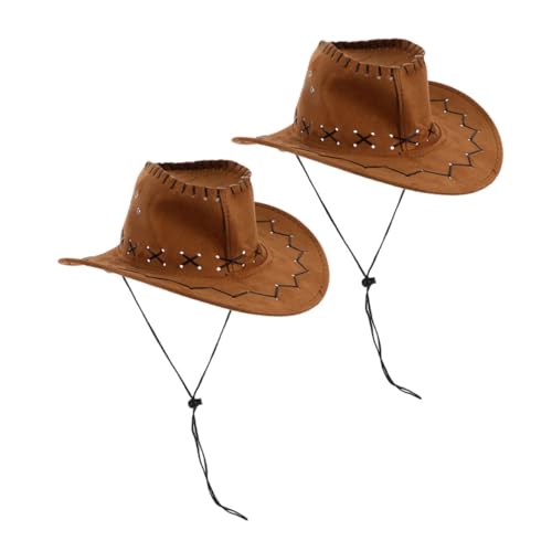 2pcs Cowboy Hat Breathable Western Fedora with Chin Strap for Boys for Outdoor Adventures Parties Costumes