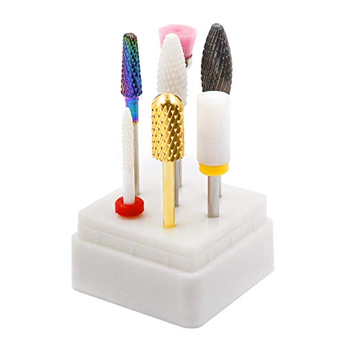 Ceramic Nail Drill Bits Set, 7PCS 3/32 Inch Professional Diamond Carbide E-File Nail Drill Bit for Remove Acrylic Gel Nails Cuticle Manicure Pedicure