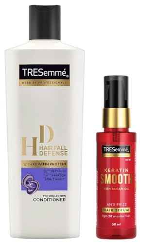 Tresemme Keratin Smooth Anti-Frizz Hair Serum 50ml with Argan Oil & TRESemme Hair Fall Defence Conditioner 190 ml
