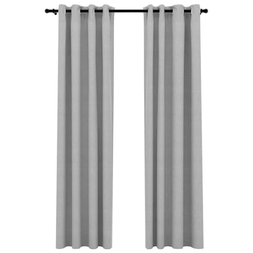 Qnhdfrt Rideaux Occultants Aspect Lin avec Oeillets pour Salon et Chambre, Paire de Rideaux Occultants Gris, Dimensions 140 x 225 cm, Lot de 2 Rideaux