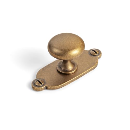 Image of Goo-Ki Antique Brass Zinc Alloy Cabinet Knob with Backplate - Single Hole Center Cabinet Pull Hardware for Bedroom, Kitchen, 2 Pack(8611-G013)