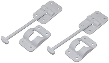 JSP Manufacturing White Plastic 6” T-Style Entry Door Catch Latch Holder for RV Camper Trailer Cargo Hatch Assembly Kit (2)