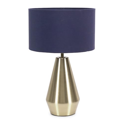 ValueLights | Gold Metal Touch Dimmer Table Lamp with Navy Blue Drum Shade | Home Décor, Bedside & Desk Lamp | Includes Bulb