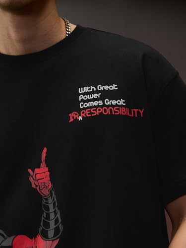 Image of The Souled Store Official Deadpool: Great Irresponsibility Men and Boys Oversized fit Graphic Half Sleeve Cotton Black Color Oversized T-Shirts