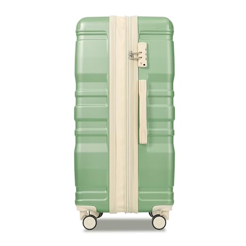 GOWE Luggage Sets New Model Expandable ABS Hardshell 3pcs Clearance Luggage Hardside Lightweight Suitcase Sets Spinner Wheels Suitcase with TSA Lock 20''24''28''(Grass Green and Beige)4