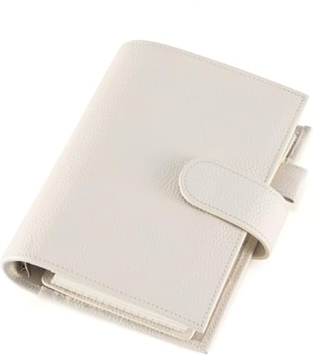 システム手帳、ルーズリーフノート 本革 クロコダイル柄 ポータブルノート 牛革レザーストラップ カードスロット キャッシュスロット メモ帳 ノートブック リング型レザー収納ボックス バインダー付き (ホワイト)