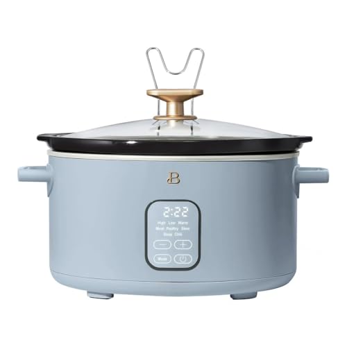 Beautiful 6 Qt Programmable Slow Cooker with Touch Control, Digital Timer and Keep Warm Function – Large Electric pot Capacity Kitchen Appliance by Drew-Barrymore (Blue)