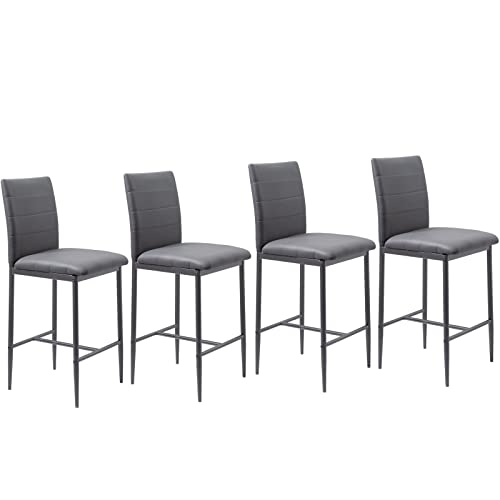 Bacyion Bar Stools Set Of 4-26 Inch Faux Leather Barstools, Modern Kitchen Island Stools, Counter Height Bar Chairs With Back And Footrest, Bar Stool For Kitchen Counter Island,4 Island Stools, Gray #TOP11