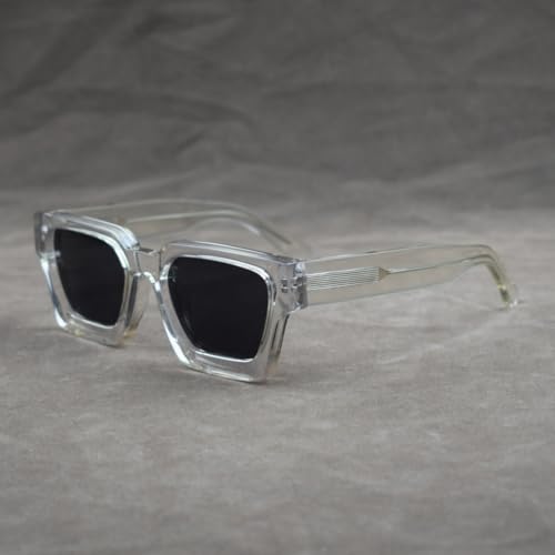 Image of Retro Fashion Thick Acetate Polarized Sunglasses Trendy Square Men Womens Black Grey Shades Vintage