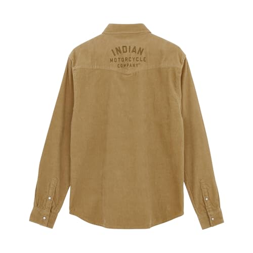 Indian Motorcycle Men's Western Cord Shirt, Brown, 100% Cotton Corduroy, Pearl Snap Buttons - 28649692