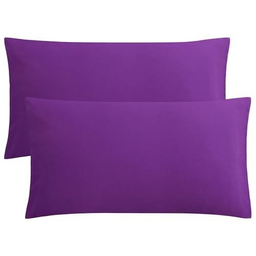 FLXXIE 2 Pack Microfiber King Pillow Cases, 1800 Super Soft Pillowcases with Envelope Closure, Wrinkle, Fade and Stain Resistant Pillow Covers, 20x36, Purple