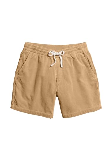 JEMLDL Men's Corduroy Shorts Lounge Elastic Waist Drawstring Lightweight Summer Beach Shorts for Resort Wear 38 X-Large Khaki