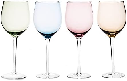 EVEREST Colored Wine Glass Set of 4 Large 16 oz Luxury Multi Colo...