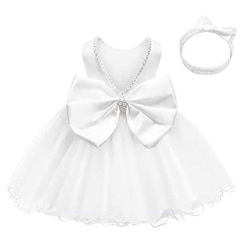LZH Baby Girl Baptism Dress with Bowknot Cover