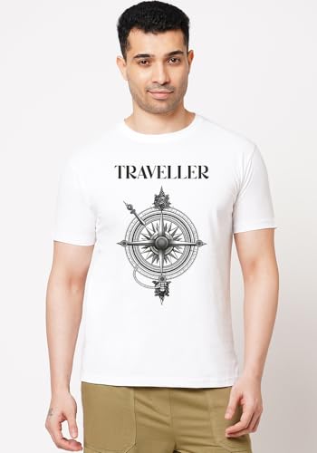 Image of Wear Your Opinion Men's S to 5XL Premium Combed Cotton Printed Half Sleeve T-Shirt (Design : Travel Compass)