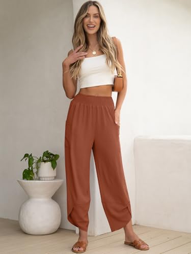 Image of ANRABESS Womens Wide Leg Palazzo Capri Pants 2026 Summer Casual High Waisted Barrel Lounge Flowy Cropped Beach Work Trousers