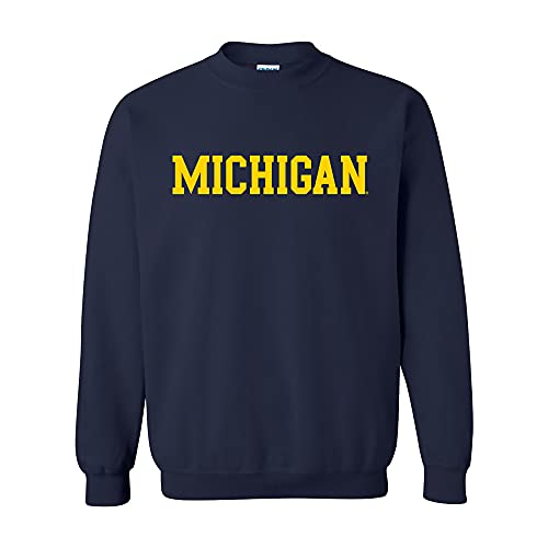 UGP Campus Apparel AW01 - Michigan Wolverines Basic Block Crewneck Sweatshirt - 2X-Large - Navy