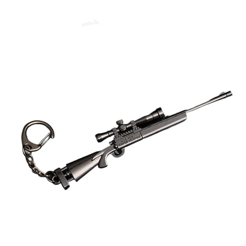Ruoming 1 PCS Miniature Rifle Model Keychain, Red and Gold Metal Alloy, Decorative Weapon Collectible (Weapon17)