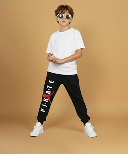 Image of KYDA KIDS 100% Cotton Track Pants for Boys | Premium Printed Soft Single Jersey Fabric | Elastic Waist Loose Fit Summer Full Length with Rib Hem (Pack of 2)
