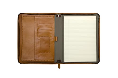 Image of Premium Maruse Leather Portfolio Padfolio - Executive Folio for Men and Women with Zipper, Folio Document Organizer, Laptop Sleeve, iPad Case and Folder - Made in Italy, Honey