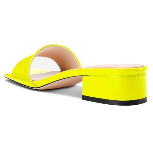 Image of TNYNFBEB Womens Chunky Block Low Heel Open Square Toe Sandals Mules Shoes Slip-on Prom Party Dress Patent Leather 1.4 Inches Heels