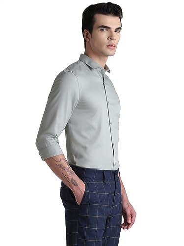 Image of Jack & Jones Men's Cotton Slim Fit Solid Opaque Checked Spread-Collar Casual Shirt