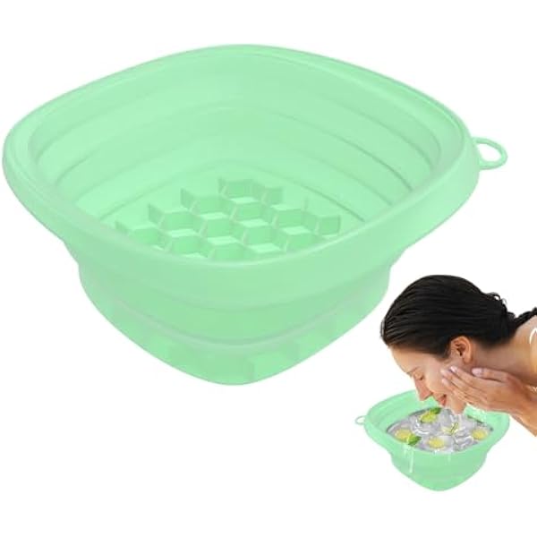 Face Ice Bath Bowl, Silicone Foldable Basin, 9.53x9.53x1.14 Inches Reusable Cooling Wash Basin with Built In Cube Tray for Skin Care Spa Kitchen Home Relaxation