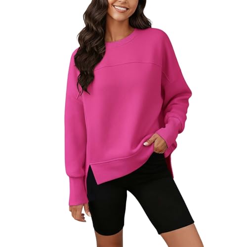 Generisch Sudadera de mujer de gran tamaño con aberturas laterales. Jersey informal con hombros superpuestos. Moderna parte superior básica para el día a día, Style_x06 Red, S