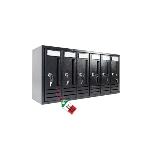 OWIJI Cassetta Postale Esterno Condominiale Made in Italy Antracite 6 Posti Scompartimenti 65 x 18 x 30 cm Feritoia Superiore Apertura Frontale Verticale Casa Ufficio