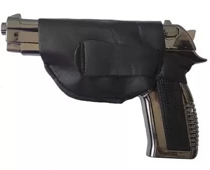 Image of Gun Lighter Pistol Lighter Heavy Weight Metal Body Gun Pistol Shaped with Barrel Pull Back System and Holster Pocket Lighter for Decorative, Smoking Filled with Gas -Grey