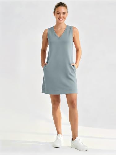 Image of ODODOS Modal Soft V-Neck Tank Dress for Women Sleeveless Sundress Casual Relaxed Summer Dress with Pocket