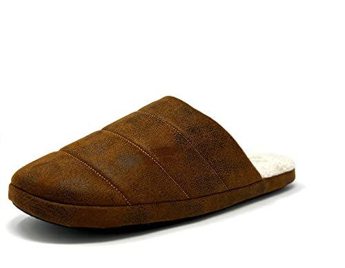 Photo 1 of  2 PAIRS GaryM Men's Comfortable Soft Micro Suede Indoor Slipper with Non-Slip Noiseless Rubber Outsole 11-12 Cognac