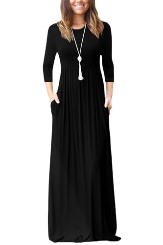 Image of EUOVMY Women's Long Sleeve Loose Maxi Dresses Casual Long Dresses with Pockets