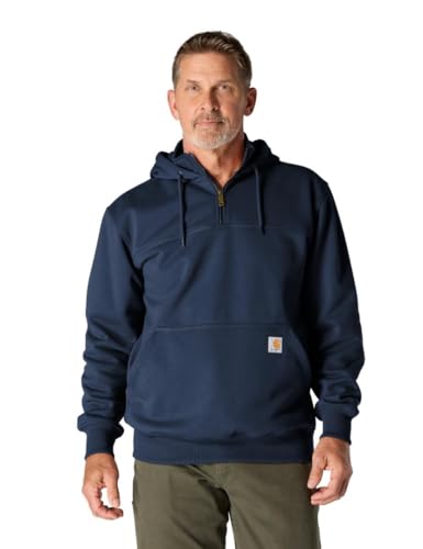 Carhartt mens Rain Defender Paxton Heavyweight Hooded Sweatshirt work utility shirts, New Navy, Medium US