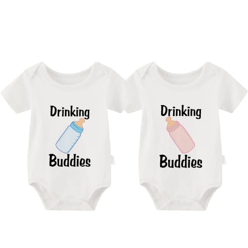 Image of YSCULBUTOL 2-Pack Baby Twins Bodysuits Drinking Buddies Infant Clothes Funny Twin Unisex Romper 0-12 Months