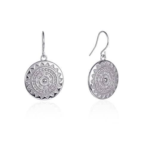 Zavana Pendientes de mandala de disco redondo, pendientes colgantes con disco de mandala. Bonitos pendientes para mujeres y adolescentes con dije de mandala brillante, joyería de moda de calidad para