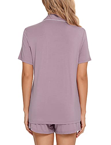 Image of Anjue Womens Pajamas Set Short Sleeve Sleepwear Button Down Nightwear Shorts Soft Pj Sets S-XXL