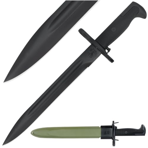 BUDK M1 Garand Historical Bayonet Replica - 9 3-4 Inch Black Coated Stainless Steel Blade - US 1943 Blade Etching - Textured Handle - Locking Scabbard Included - 15 Inch Overall
