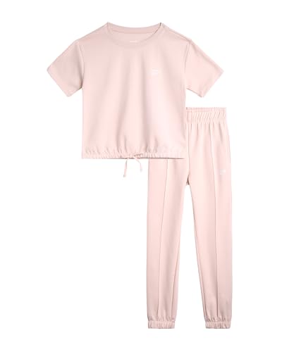 Reebok Girls' Jogger Pants Set - 2 Piece Crop T-Shirt and Double Knit Jogger Sweatpants - Summer Sweatsuit for Girls (7-12)
