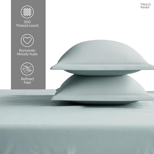 Image of haus & kinder Bedsheet King Size, 300 TC Cotton Sateen Weave, Flat Bedsheet for King Size Bed, Silky Smooth (Spring Mint, 108x108)