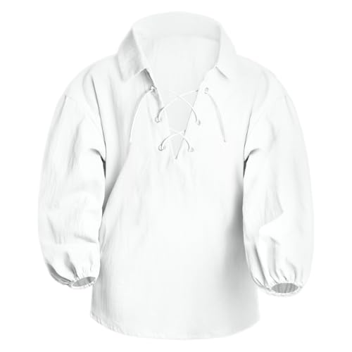 Kids Renaissance Shirts Medieval Pirate Retro Costumes Suitable for Boys Girls Halloween Party Cosplay 4-12 Years (White L)
