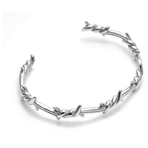 MOJÜROCZY Men Bangle Open Cuff Twist Thorns Wire Titanium Steel Geometric Barbed Bracelets Bangles Hip Hop Jewelry Cover