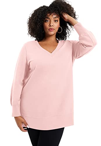 June + Vie Women's Plus Size V-Neck French Terry Sweatshirt