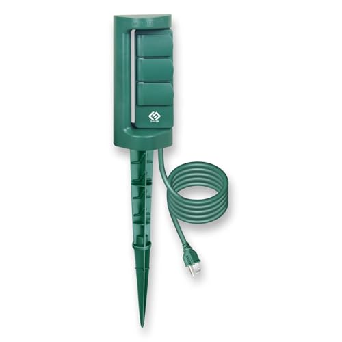 OSKOS Outdoor Power Stake, 3 Grounded Outlets with 180º Rotating