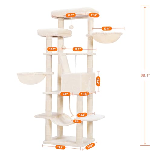 Image of Heybly Cat Tree, 68 inch Multi-Level Cat Tower for Indoor Cats HCT025M