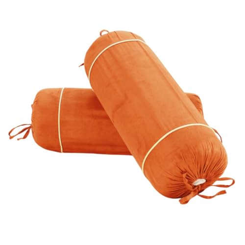 Image of AURAVE Suede 300 TC Printed Bolster Cover with Drawstring Closure, Set of 2, Soft Breathable Durable Machine Washable for Sofa Bed & Home Decor, 15 inchx30 inch, Orange | Cover Only