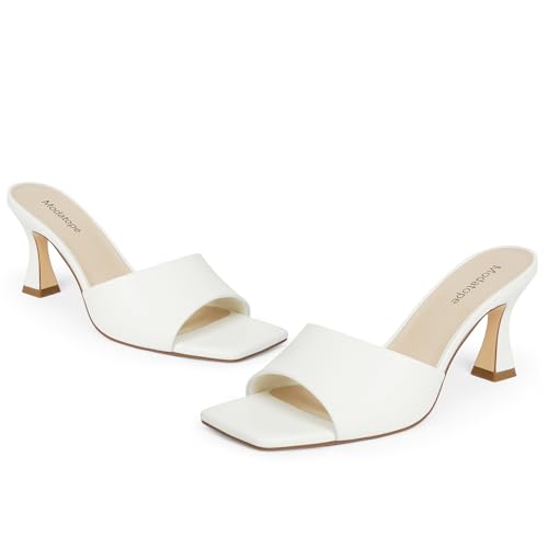 Image of Modatope Womens Heeled Sandals Open Square Toe Heels Chunky Block Heel Slip On Sandals for Women