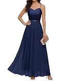 DRESSTELLS Abendkleider Elegant für Hochzeit Dunkelblau Festlich Ballkleid Damen Lang Brautkleid Standesamt Brautjungfernkleider mit Träger Jugendweihe Kleider Navy L