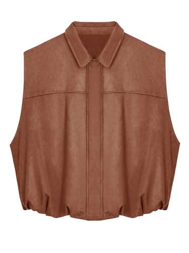 Tankaneo Womens Faux Suede Vest Lapel Sleeveless Casual Cropped Jacket Trendy Streetwear Outerwear